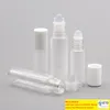 5 10 ml Rollon Glasflaska transparent påfyllningsbar eterisk olja Parfym Glas Roller Boll Roll på flaskan Vit lock Portable Portable