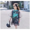 Girl Dresses 3-16 Years Of Teens Kids For Girls Letter Floral Print Meah Dress Puff Sleeve Baby Children Summer Clothes