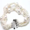 Bangle Hand Knotted 3 Strands Bracelet Natural 4-9mm White Freshwater Pearl For Women Fashion Jewelry 20cm