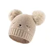 Cappelli Cappello lavorato a maglia caldo per bambini - Inverno per bambini Tinta unita Doppia sfera Ricamo per capelli Bambini Pour Enfants Bebes