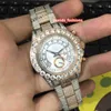Beautiful Men's Diamond Watches Large Diamond Bezel Stainless Steel Shell Watch Bi-rose Gold Strap Automatic Mechanical Wrist198w