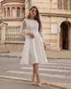 Simple Ivory Long Sleeves A Line Wedding Dresses Scoop Neck Knee Length Beach Bridal Gowns Custom Made 2023 For Bride