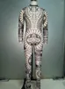 Scene Wear Burning Man Festival Bodysuit Women Tribal Tattoo Print Mesh Jumpsuit Curvy African Aztec Celebrity Catsuit