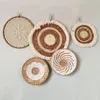 Decorative Figurines Nordic Style INS Straw Rattan Wall Decor Round Basket Decoration Crafts Hanging Frame Ornament