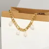 Anklets 18K Gold Plated Stainless Steel For Women Figaro Chain Freshwater Pearl Pendant Anklet Foot Jewelry