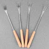 Dinnerware Sets Fondue Forks Fork Stainless Steel Skewers Sticks Handle Grilling Cheese Fruit Chocolate Wood Barbecue Bbq Dessert Pot Wooden