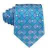 Bow Ties Light Blue Plaid Silk Wedding Tie For Men Handky Cufflink Gift Mens Necktie Fashion Designer Business Party Dropshiping Hi-Tie