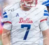 American College Football Wear NCAA SMU Mustangs # 2 Ke'Mon Freeman 25 TJ McDaniel 30 Tyler Lavine 31 Merek Pierce 83 Kylen Granson Blanc Bleu CFB 150TH Jersey