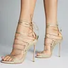 Sandals 2023 Silver Gold Stilettos Heels Fashion Women's Shoes Summer Ankle Strap Sexy Narrow Band Big Size 34-46