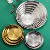 Plates Golden Stainless Steel Storage Tray Luxurious Brass Gold Silver Color Round Plate Fruit Cake Steak Snack Kitchen Metal