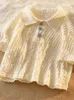 Женская рубашка полоса женщина Женская бежевая лето T kawaii цветочная пуговица с коротким рукавам.