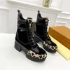 Women Designer Laureate Platform Desert Boots Suede Calf Leather and Patent Canvas Back Loop Treaded Rubber Outsole Martin Winter Sneakers With Box