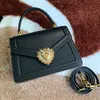 Cowhide Messenger Bag Cross Body Bags Women Handbag Evening Flap Purse Fashion Plain Love Jewelry Heart Pearl Decoration Genuine L220E