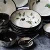 Dinnerware Sets ANTOWALL Japanese Korean Ceramic Handpainted Plant Tableware Set Soup Deep Plate Flat Dish Noodle Rice Bowl Sauce