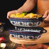 Utensílios de jantar conjuntos de mesa de mesa cerâmica manusear a tigela binaural sopa macarrão instantâneo forno de salada de microondas