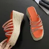 Slippers vrouwen wiggen vrouw blauwe zomer flip-flops oranje voor huisweefplatform rubberglaasjes schoenen schoenen