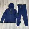 Tracksuit set blå dragkedja hooded mode cardigan hoodies bälte ficka tröjor kostymer hösten vinter solid jogger sport