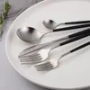 Dinnerware Sets 5Pcs Set Frosted Black Silver Combination Stainless Steel Forks Knives Spoons Tableware Cutlery Drop