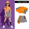 Scene Wear Kid Hip Hop Dance Clothing Graphic Overized T Shirt Crop Top Streetwear Summer Checkered Shorts Pant For Girls Costume