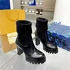 2023 Designer Paris Beaubourg Ankle Boots Leather Plain Toe Rubber Sole Office Elegant High Heel 1AABU3 1AAC1Z Combat Chunky Winter Martin Sneakers Size 35-42