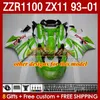 カワサキニンジャブラックグリーンZX-11 r ZZR-1100 ZX-11R ZZR1100 ZX 11 R 11R ZX11 R 1993 1994 1994 1995 2001 165NO.10 ZZR 1100 CC ZX11R 93 94 95 96 97 98 99 00 01フェアリングキット