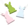 Fête de pâques pendentif suspendu en bois bricolage couleur unie oeuf lapin en forme ornement suspendu heureux décoration de la maison 6 pièces/sac en gros