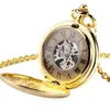 Half Half Hunter Luxury الرائعة Golden Royal Shield Design Watch Automatic Mechanical Fob Watches Men Women Pendant Gift185J