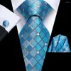 Bow Ties Light Blue Plaid Silk Wedding Tie voor mannen Handky manchetknoop Gift Heren Ntralter Fashion Designer Business Party Dropshiphiping Hi-Tie