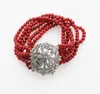 Bangle 6rows Red Coral Round 4mm Bracelet 7.5inch Wholesale Beads FPPJ Nature Zircon Clasp