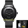 Lige Eternity LG9876 Sport Mens Watches Black Skeleton Dial Quartz Movement Men Watch Steel Case rostfritt Grid Formband262m