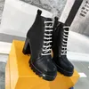 2023 Tasarımcı Paris Iconic Star Trail ayak bileği botları, kauçuk patent tuval ve deri yüksek topuk tıknaz dantel yukarı Martin Ladys Kış spor ayakkabıları orijinal kutu ile