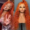 Hot Lace Wigs 13x4x1 مجعد طويل للنساء Gluless Ginger Orange Front مع Hairline Mairline Afro Kinky 221216