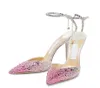 Bridal Wedding shoes Saeda 100mm summer women Sandal Dress shoes crystal-embellished satin pumps Ankle Strap brand Woman high-heel party high heel EU35-43