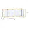 Storage Boxes Golden Luxury Clear Glass Makeup Box Plaid Cosmetic Brushes Organizer Jewelry Pencil Lipstick Holder