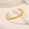 Bangle 2023 Fashion Simple Wheat For Women Stainless Steel 18K Gold Plated Opening Adjustable C Shape Jewelry Gift