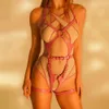 Pink Sexy Full Body Harness Bondage Lingerie Women Punk PU Leather Bra Chest Straps Suspenders Slim Belts