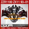 Bodys Kit för Kawasaki Ninja ZX-11 R ZZR1100 ZX-11R ZZR 1100 CC ZX11 ZX 11 R 11R 165NO.34 ZX11R 93 94 95 96 01 ZZR-1100 1997 1998 1999 2000 2001 OEM Full Fairing Black Glansy