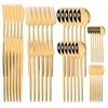 Dinnerware Sets 24/48Pcs Mirror Gold Tableware Set Stainless Steel Dinner Knife Dessert Fork Tea Spoon Flatware Home Cutlery