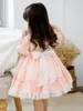 Sukienki dziewczyny 2023 Summer hiszpańska lolita księżniczka kula balowa krótkie rękaw koronkowe siatkowe szwy z okazji urodzin wielkanocne za A311