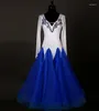 Bühnenkleidung 2023 Standard Ballsaal Tanzwettbewerb Kleid Weiß Blau Kostüme für Frauen Sänger Jazz/Walzer/Tango Kleider