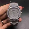 Мужские бриллиантовые часы со льдом с серебряной сталью из нержавеющей стали часы Странная мода Смотрите алмаз автоматический механика278U