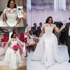 Arabe Aso Ebi robes de mariée luxueux dentelle perlée robes de mariée manches longues grande taille sirène vestidos de novia