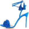 Sandalen Lovirs Damen High Heel Open Toe 12 cm Fransen Kreuzriemen Schnürkleid Stiletto Schuhe Übergröße 5-15