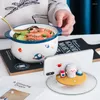 Bowls Creative Cartoon Instant Noodle Bowl Dining Room Ceramic Fruit Salad Fast With Mobile Phone Holder Kitchen Tableware