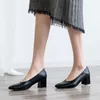 Dress Shoes Curve Women Pumps Genuine Leather SquareToe 5.5CM High Heels Office Ladies & Party Slip-On Comfort Weddding