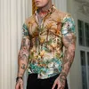 Men's Casual Shirts Fashion Social Men Turn-down Collar Buttoned Shirt Printing Short Sleev Tops Clothing Club Prom Cardigan