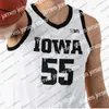 College basketbal draagt ​​op maat Iowa Hawkeyes 2020 Nieuw geel basketbal #55 Luka Garza 10 Wieskamp 22 McCaffery 5 Fredrick 3 Bohannon Murray White Black Jerseys 4xl