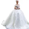 3D Flowers Dubai Ball Gown Wedding Dress Illusion Jewel Neck Beads Saudi Arabic Sweep Train Brudkl￤nningar