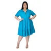 Vestidos Plus Size Camisa Sólida de Verão Vestido Roupas Femininas 5x Escritório Senhoras Doce Cintura Alta Mini Atacado Gota