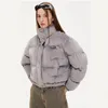 Kadınlar Parkas Kış Kış Çok Sıcak Burtleneck Zip Yukarı Katı Siyah Gri Rahat Venor Kumaş Kısa Yastıklı Kırpılmış Kirpi Ceket Kadınlar için 221231